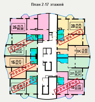 Секция 3 ЖК Сосновый бор План 2-17 этажей